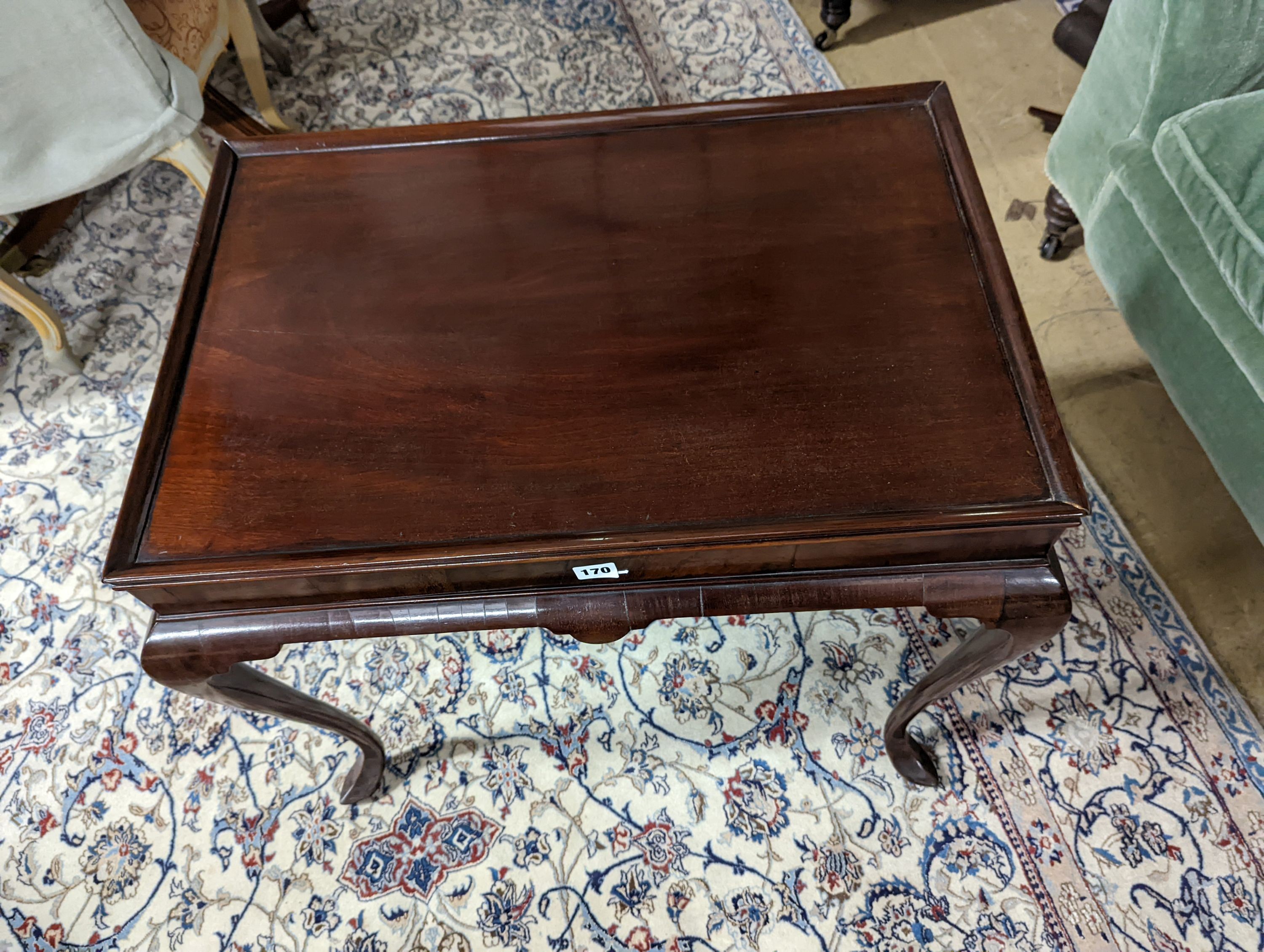 A George III and later rectangular mahogany silver table, width 73cm, depth 50cm, height 64cm